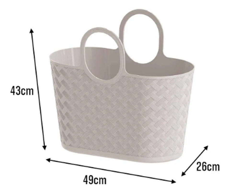 Bolsa Rattan 25 Lts De Plástico Com Alça Praia Feira Cinza