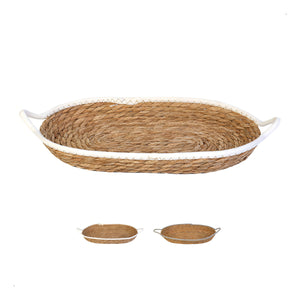 Cesto Trançado 42x24 Decorativo Multiuso Alça Fibra Natural Cor Branco