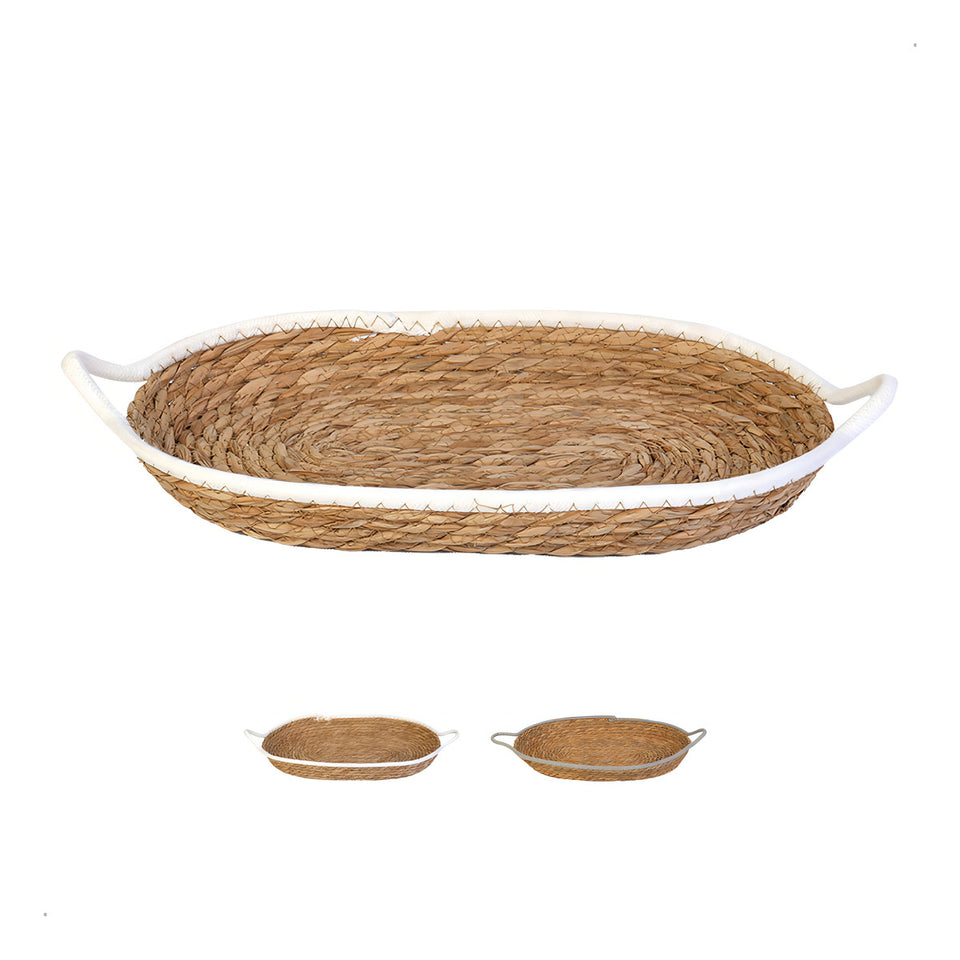 Cesto Trançado 42x24 Decorativo Multiuso Alça Fibra Natural Cor Branco