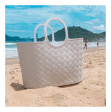 Bolsa Rattan 25 Lts De Plástico Com Alça Praia Feira Cinza