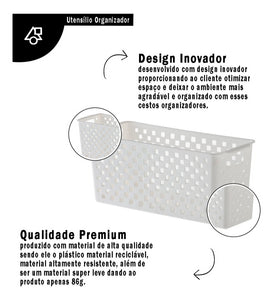Cesto Organizador 27x12x12cm Multiuso Quadratta Paramount Cor Branco 27X12X12cm