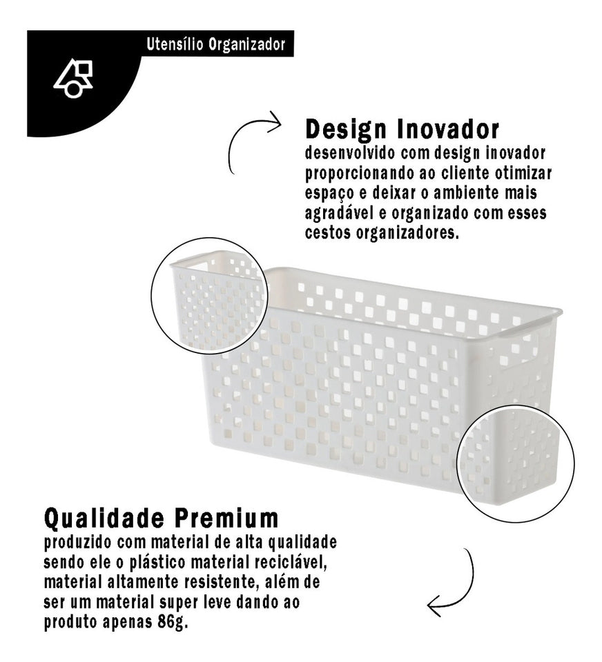 Cesto Organizador 27x12x12cm Multiuso Quadratta Paramount Cor Branco 27X12X12cm
