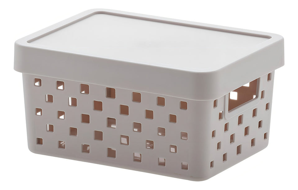 Caixa organizadora Simil Rattan com tampa - Girl - Garageimpo Color Beige