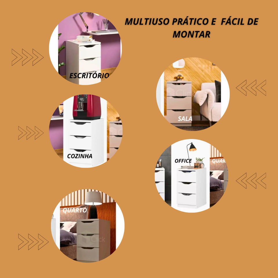 Gaveteiro Criado Mudo 3 Gavetas Decor Sala Escritorio Multivisão MDP branco