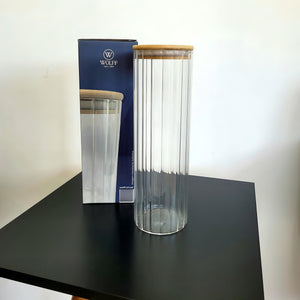 Pote Redondo Com Tampa Bambu Vidro Borossilicato 1,3l Grande