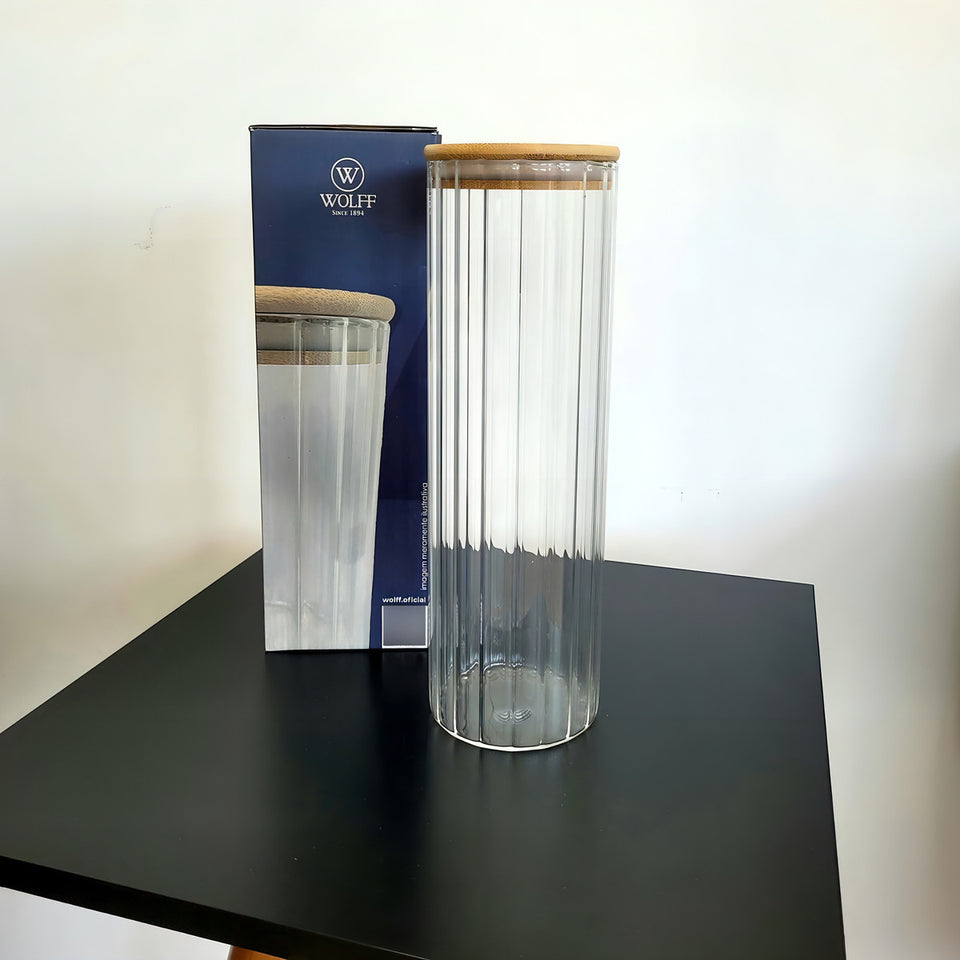 Pote Redondo Com Tampa Bambu Vidro Borossilicato 1,3l Grande