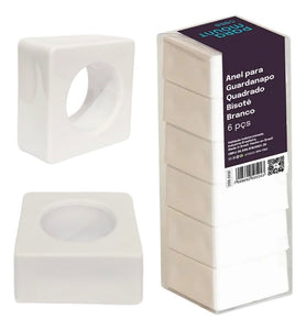 Anel Porta Guardanapo Anéis Argola Mesa Acrilico Quadrado Cor Branco