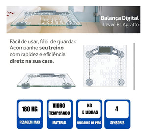 Balanca Agratto Resid. Levve Vidro Cap 180kg