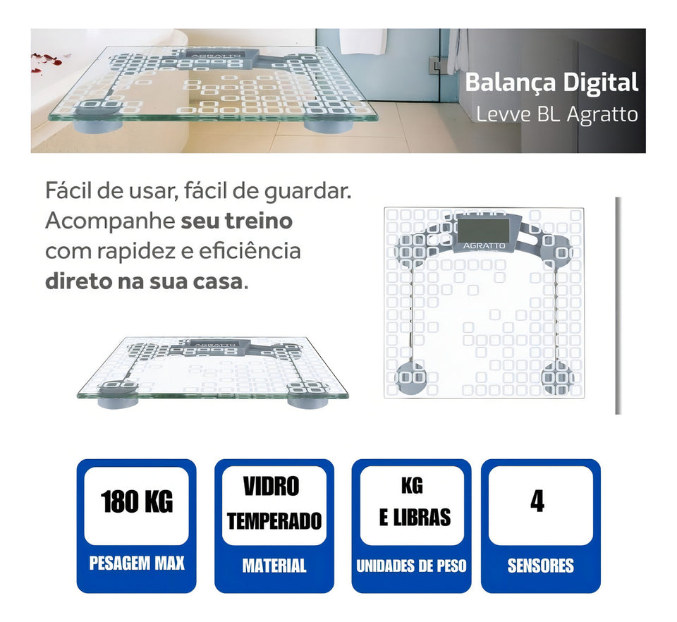 Balanca Agratto Resid. Levve Vidro Cap 180kg