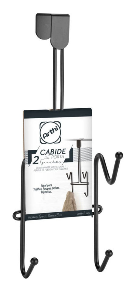 Cabide Suporte De Porta Com 4 Ganchos Preto - Arthi