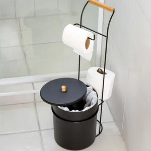 Suporte Papel Higiênico Chão Lixeira Aramado Preto Arthi