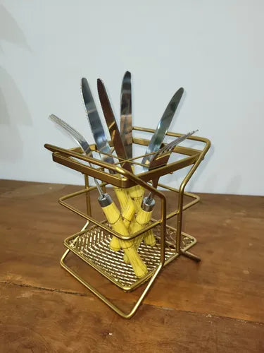 Porta Talher Piatina Dourado Fosco Com Divisórias Arthi Dourado