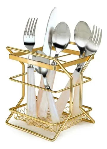 Porta Talher Piatina Dourado Fosco Com Divisórias Arthi Dourado