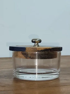 Acucareiro De Vidro Com Tampa De Teca Cheschire 9c Azul-aço