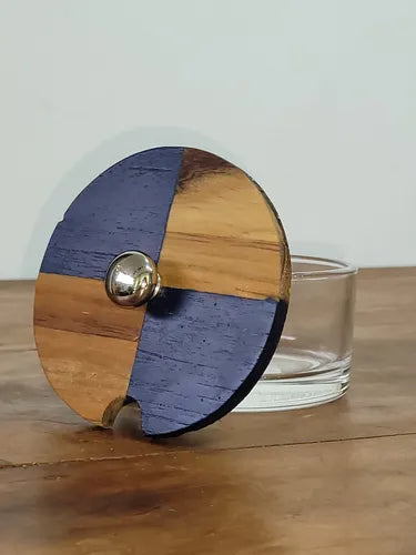Acucareiro De Vidro Com Tampa De Teca Cheschire 9c Azul-aço