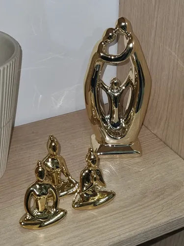 Enfeite Decorativo Escultura Família Estátua Dourado